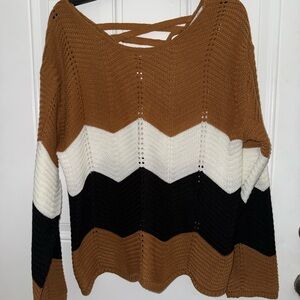 Caren Sport Tan, White, and Black Chevron Sweater